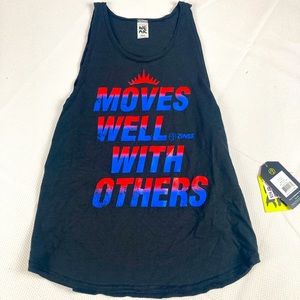 Zumba Women’s Tank Top Moves Well With Others Black, Red, Blue. Size XS